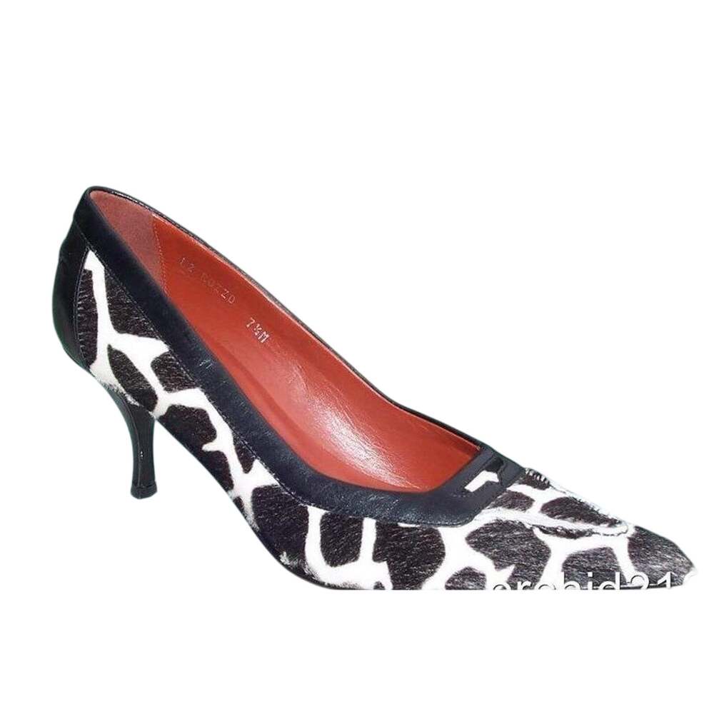 Donald Pliner Black White Leather Giraffe Hair Calf Pump Shoe New $350 NIB 5.5
